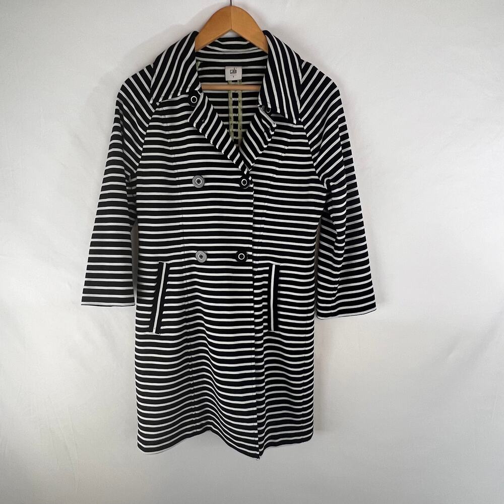 Cabi 5151 Small Navy Blue Striped Maritime Trench‎ Jacket Coat EUC